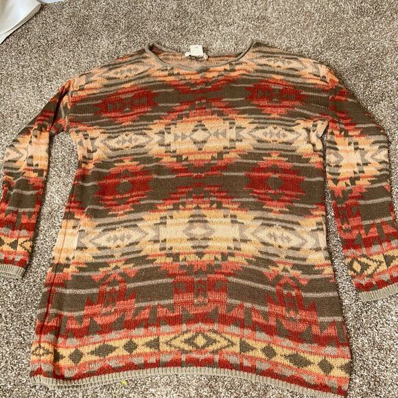 Denim & Supply Ralph Lauren Shirt Brown Small Southwest Tribal Aztec loose knit - Picture 5 of 7